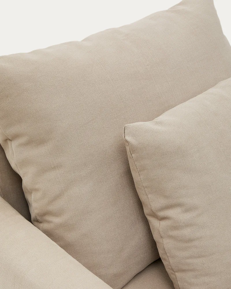 Nora armchair with removable cover with linen and cotton cushion in taupe 92cm