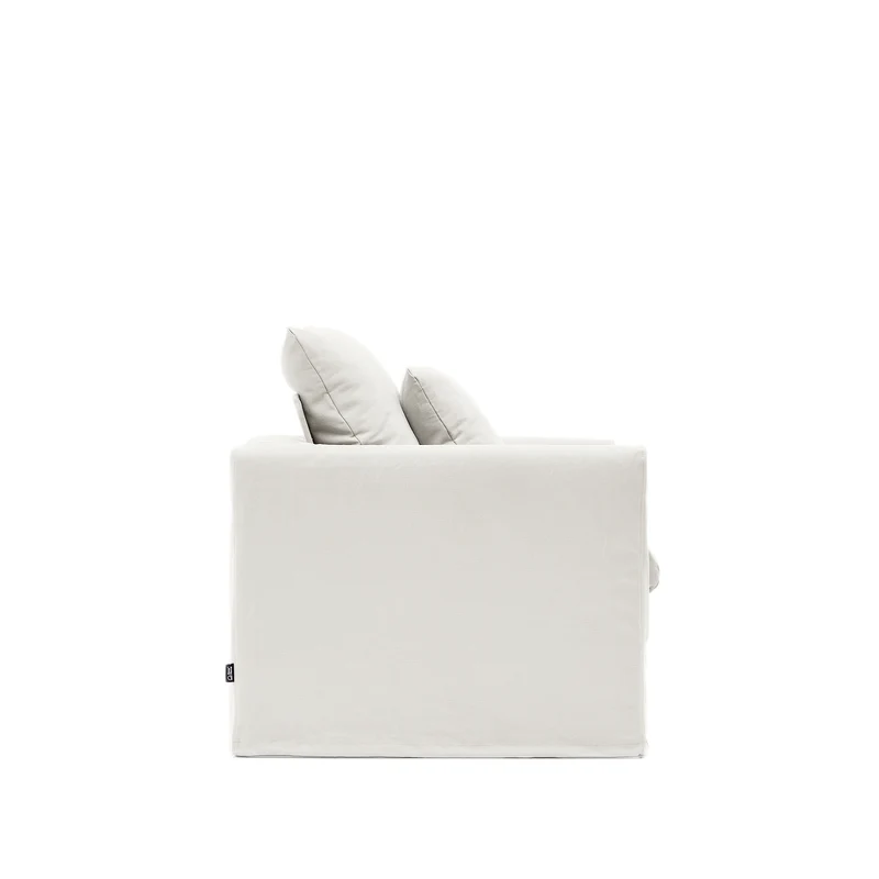Nora armchair with removable cover with linen and cotton cushion in ecru 92cm