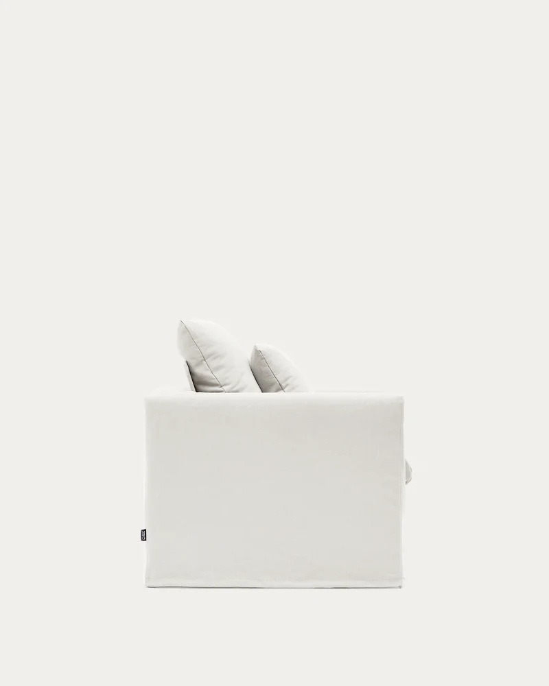 Nora armchair with removable cover with linen and cotton cushion in ecru 92cm