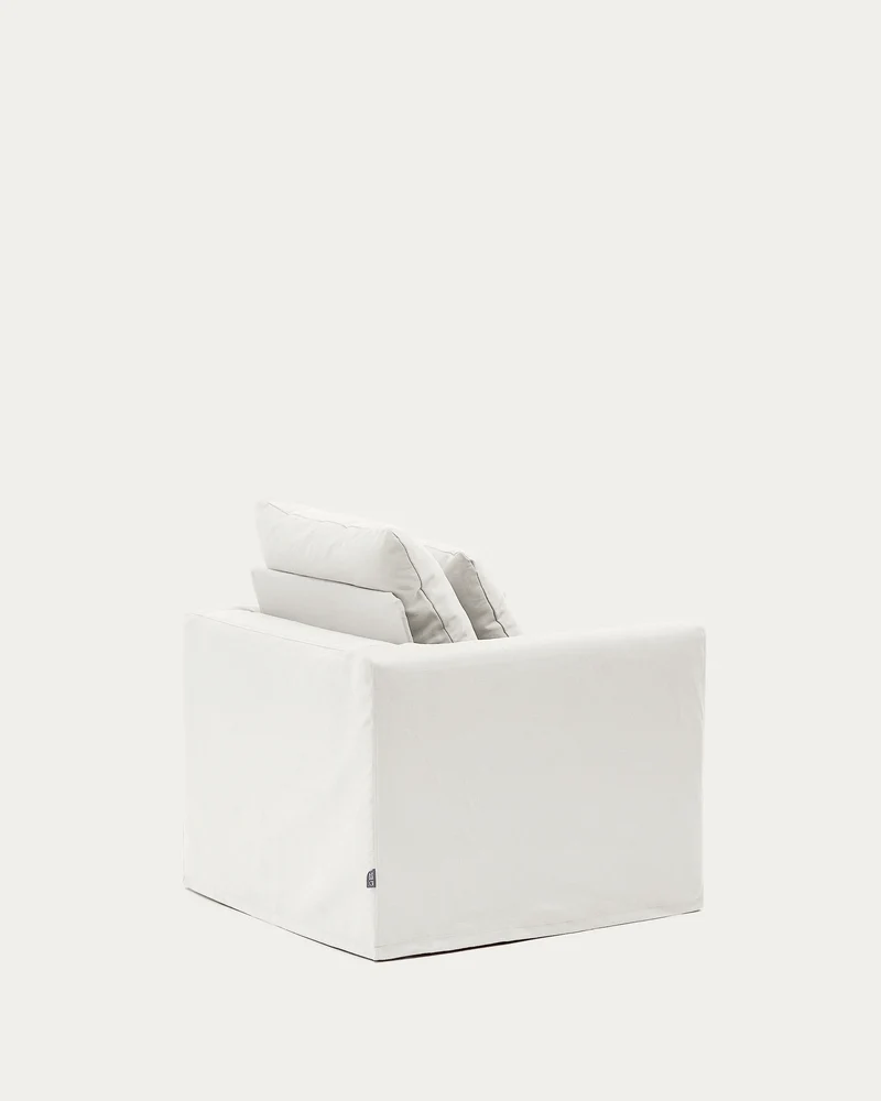 Nora armchair with removable cover with linen and cotton cushion in ecru 92cm