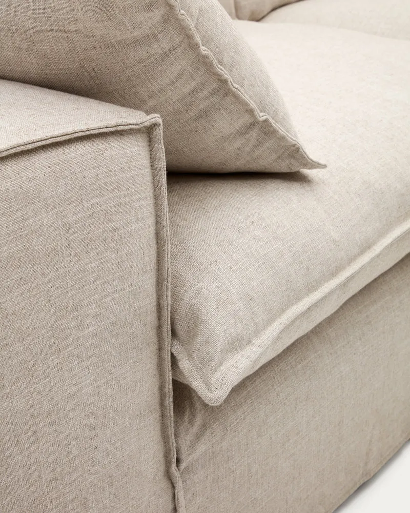 Anarela beige linen and viscose 3-seater sofa with removable cover 260 cm FSC Mix Credit