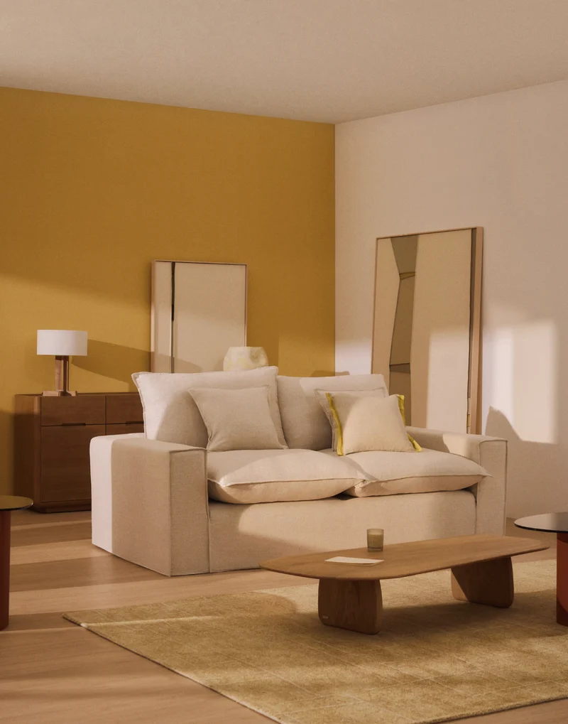 Anarela beige linen and viscose 3-seater sofa with removable cover 260 cm FSC Mix Credit