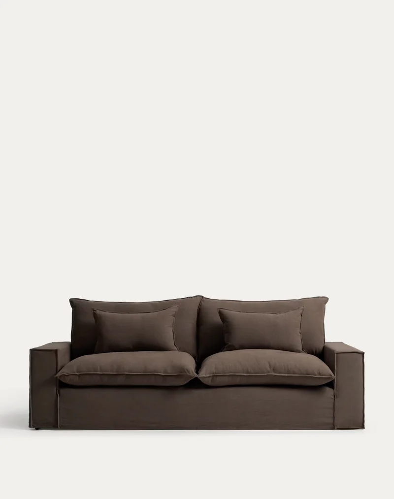Anarela taupe linen 3-seater sofa with removable cover 260 cm FSC Mix Credit