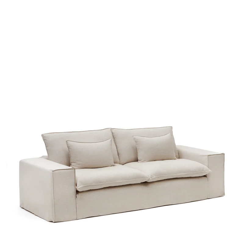 Anarela removable-cover 3-seater sofa with beige linen cushions FSC Mix Credit 280 cm.