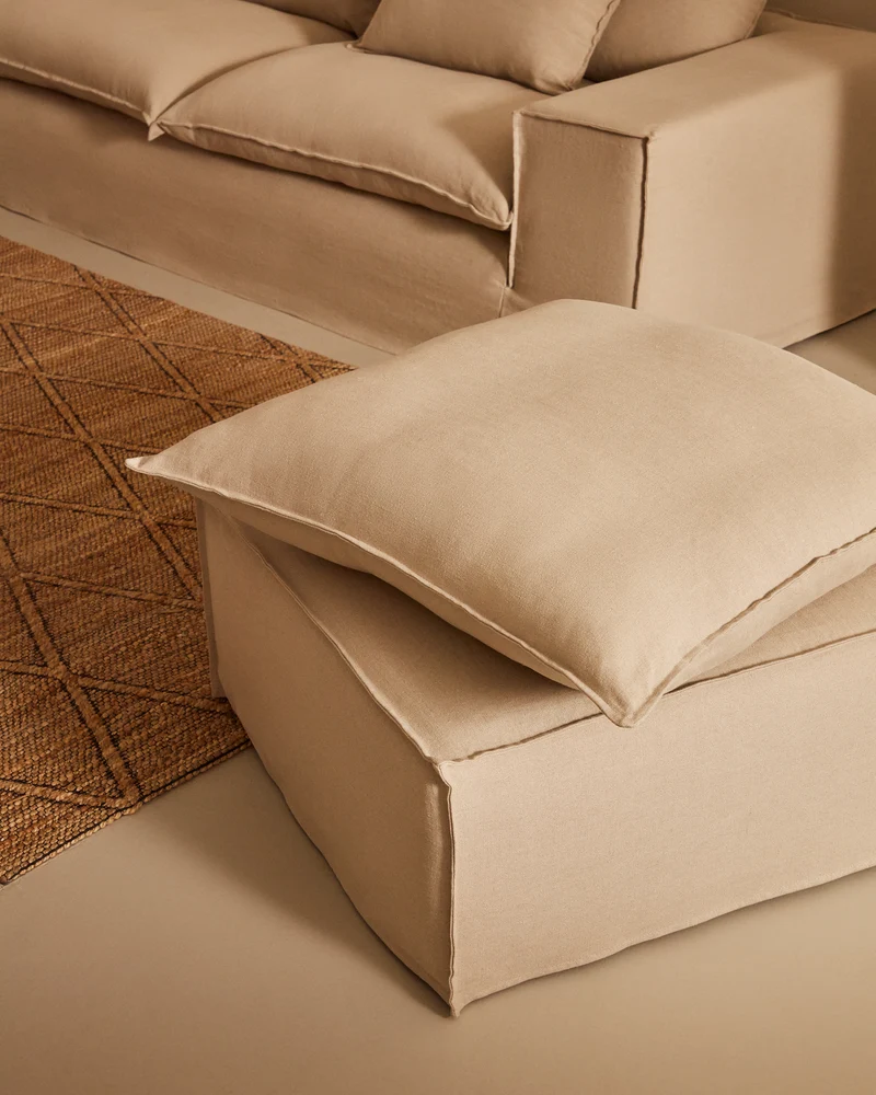 Anarela removable-cover 3-seater sofa with beige linen cushions FSC Mix Credit 280 cm.