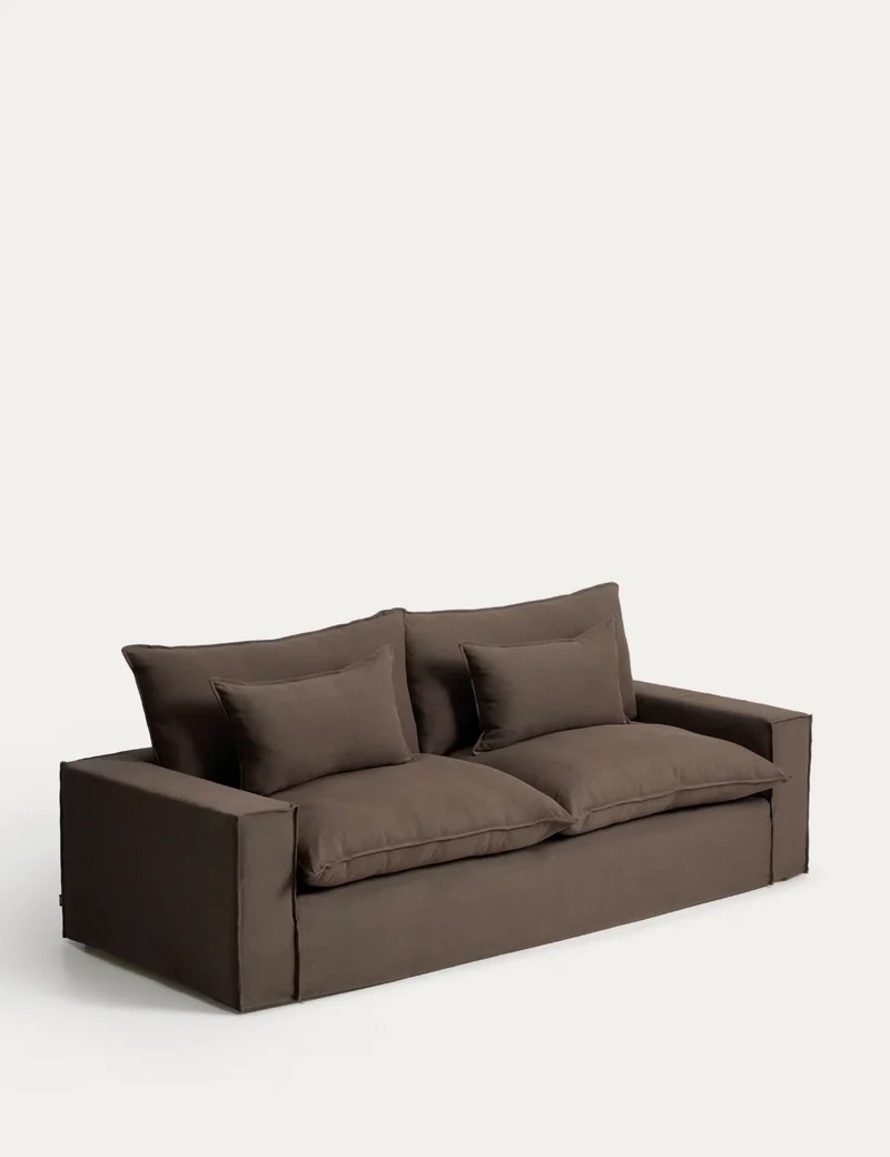 Anarela taupe linen 3-seater sofa with removable cover 280 cm FSC Mix Credit