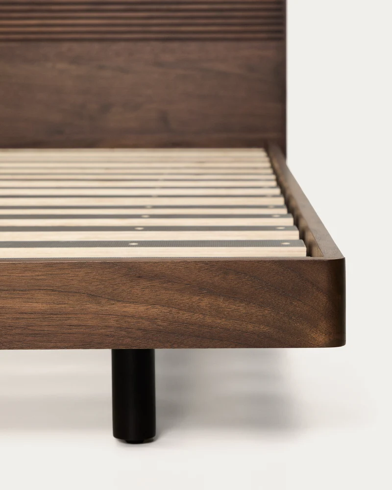 Norlen bed in walnut veneer with dark finish and LED light for 160 x 200cm mattress FSC Mix Credit UK adapter
