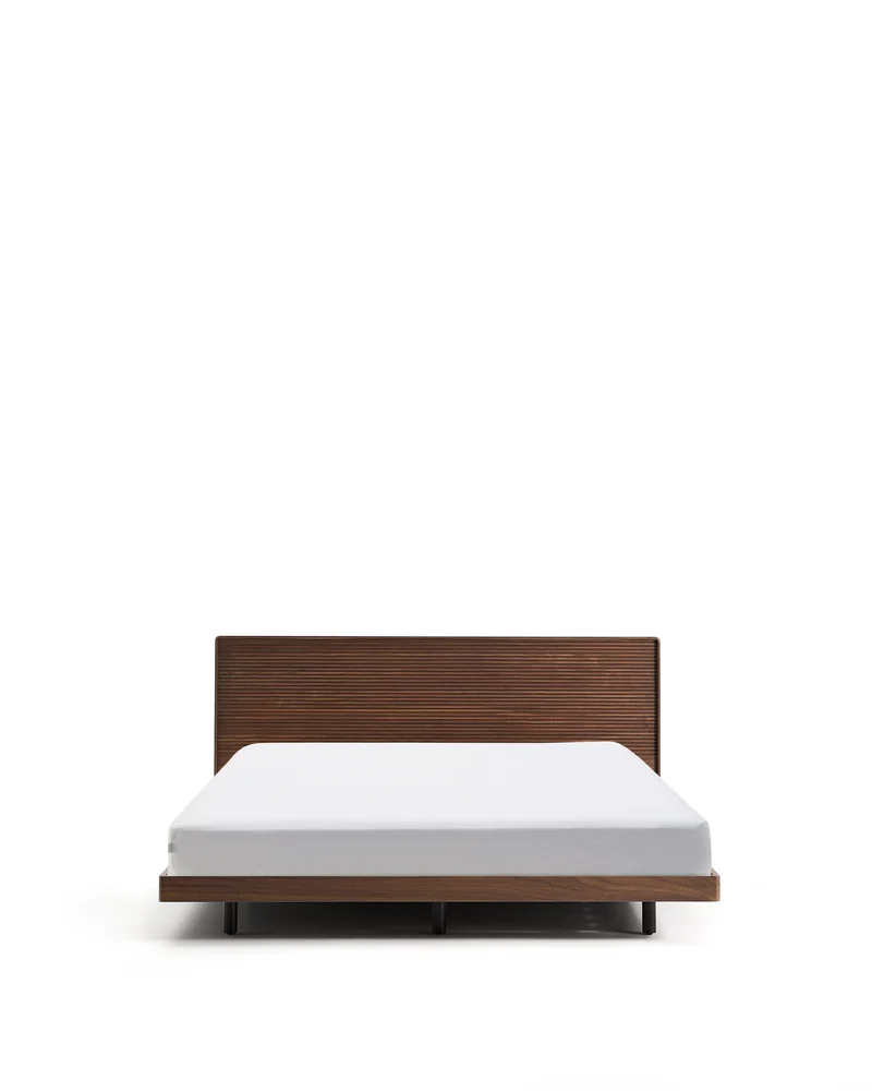 Norlen bed walnut veneer with dark finish and LED light for 180 x 200 cm mattress FSC Mix Credit UK adapter