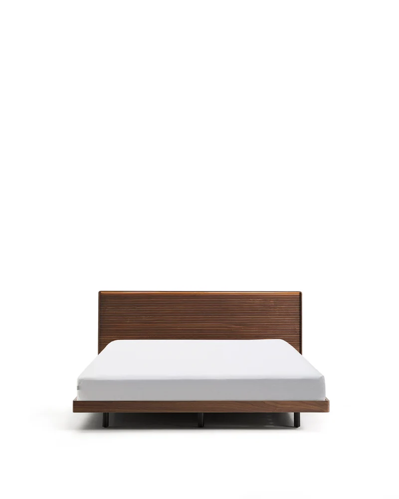 Norlen bed walnut veneer with dark finish and LED light for 180 x 200 cm mattress FSC Mix Credit UK adapter
