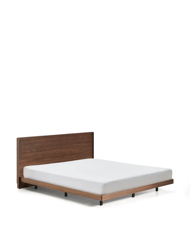 Norlen bed walnut veneer with dark finish and LED light for 180 x 200 cm mattress FSC Mix Credit UK adapter