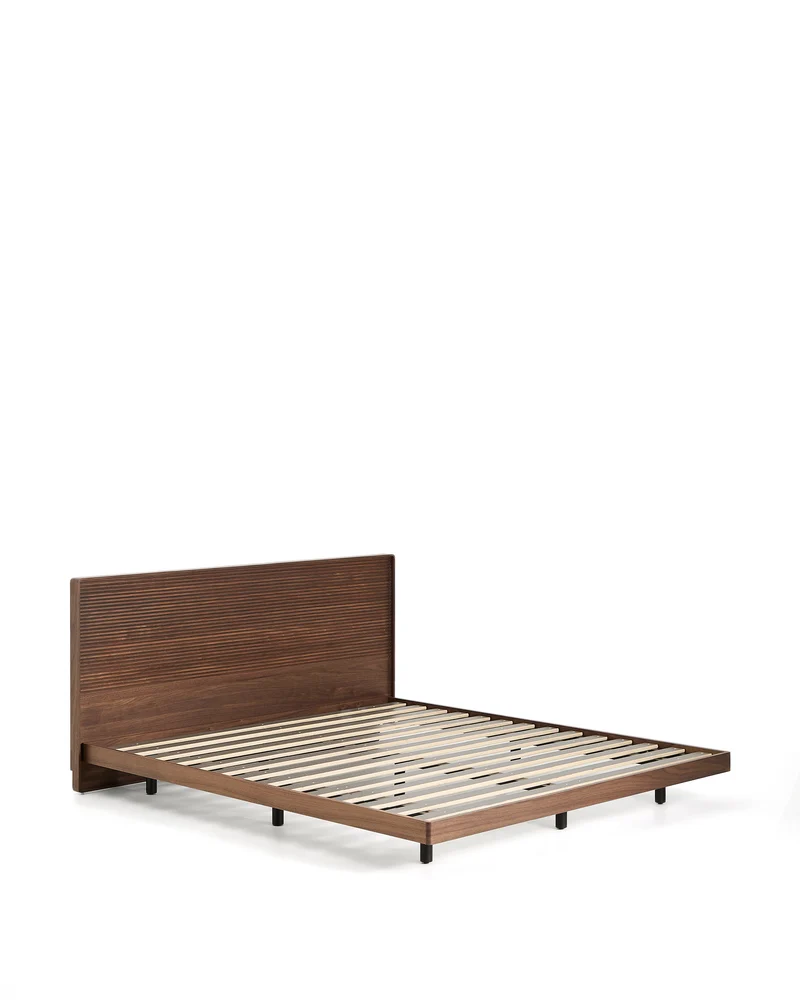 Norlen bed walnut veneer with dark finish and LED light for 180 x 200 cm mattress FSC Mix Credit UK adapter