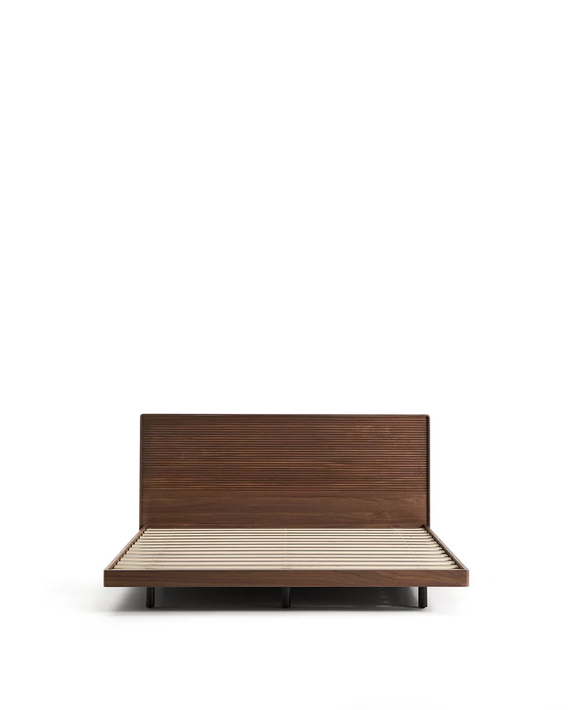 Norlen bed walnut veneer with dark finish and LED light for 180 x 200 cm mattress FSC Mix Credit UK adapter