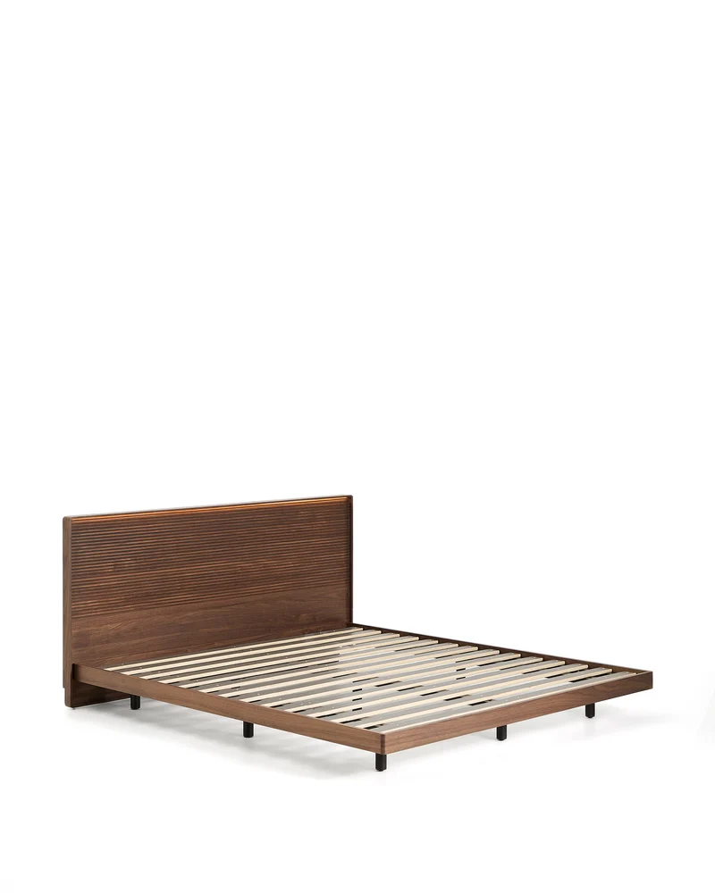 Norlen bed walnut veneer with dark finish and LED light for 180 x 200 cm mattress FSC Mix Credit UK adapter