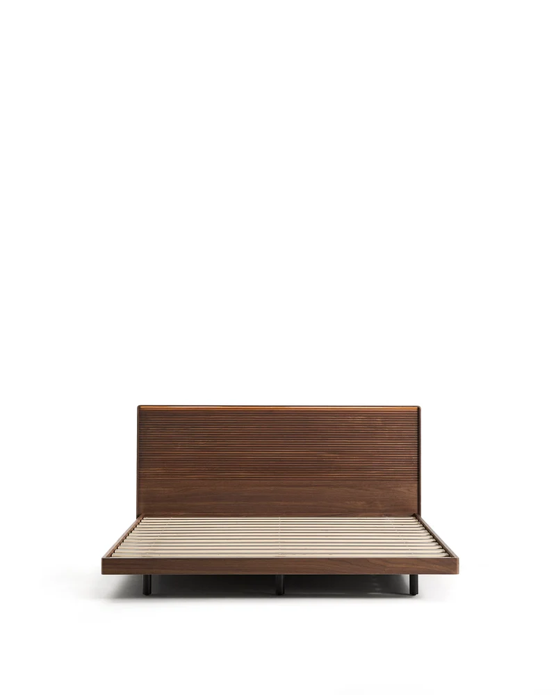 Norlen bed walnut veneer with dark finish and LED light for 180 x 200 cm mattress FSC Mix Credit UK adapter