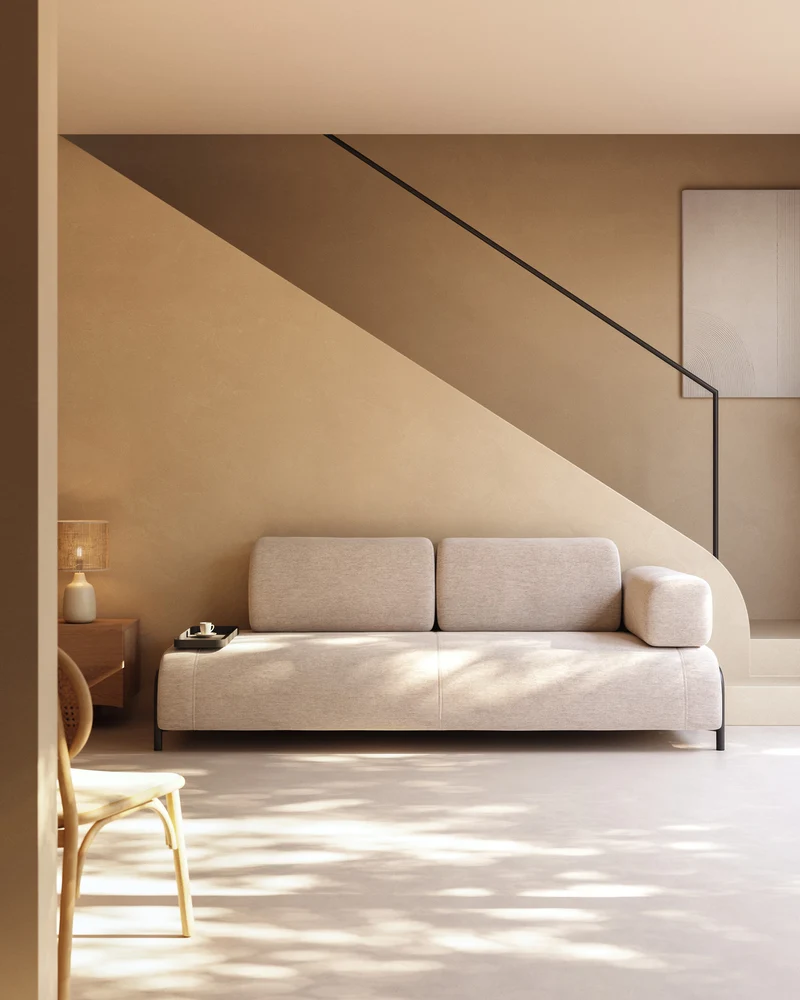 Compo 3-seater with Small Tray - Grey-Beige