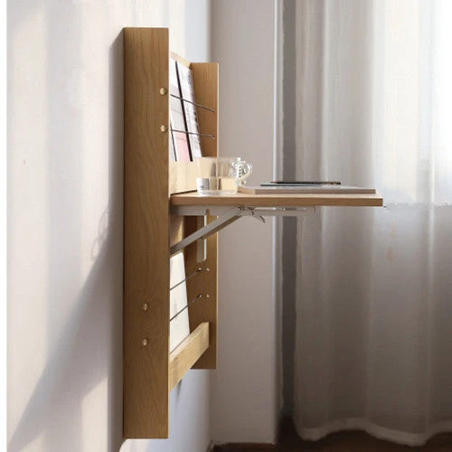 Bureau pliable mural avec étagère de rangement