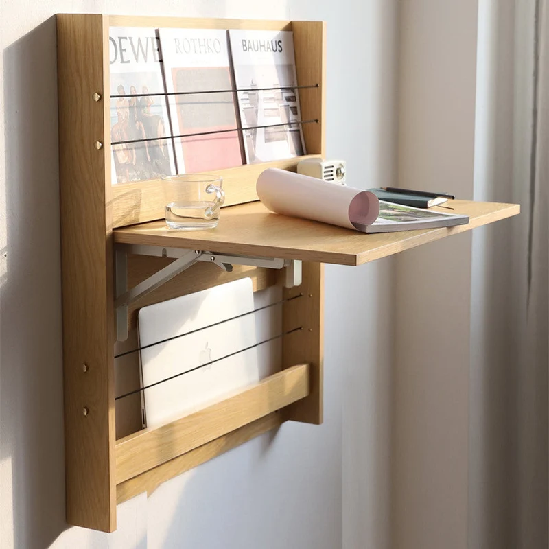 Bureau pliable mural avec étagère de rangement