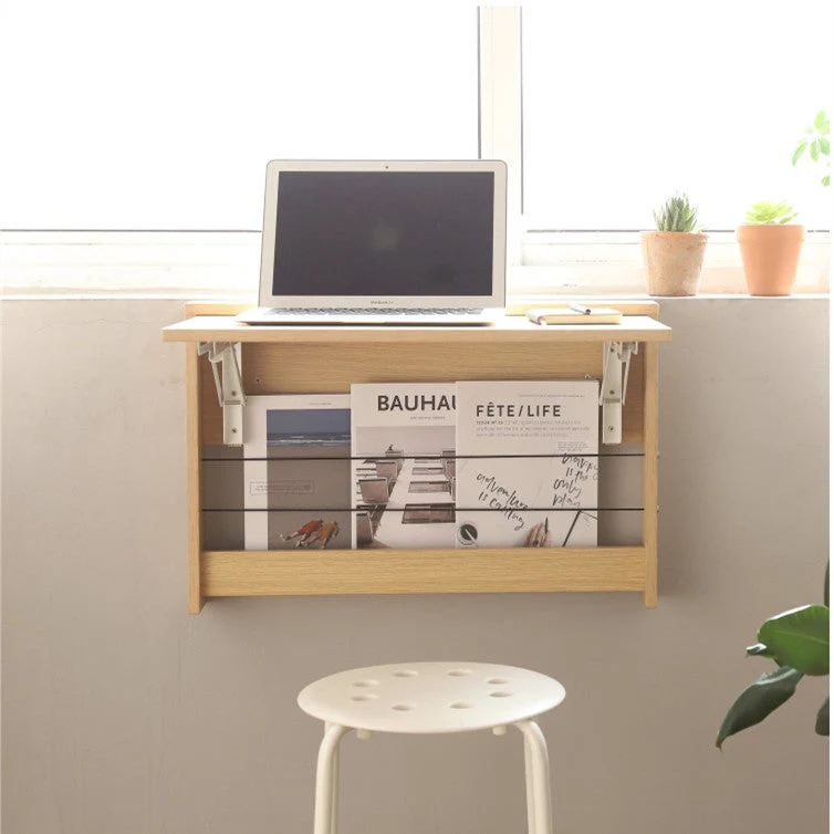 Bureau pliable mural avec étagère de rangement