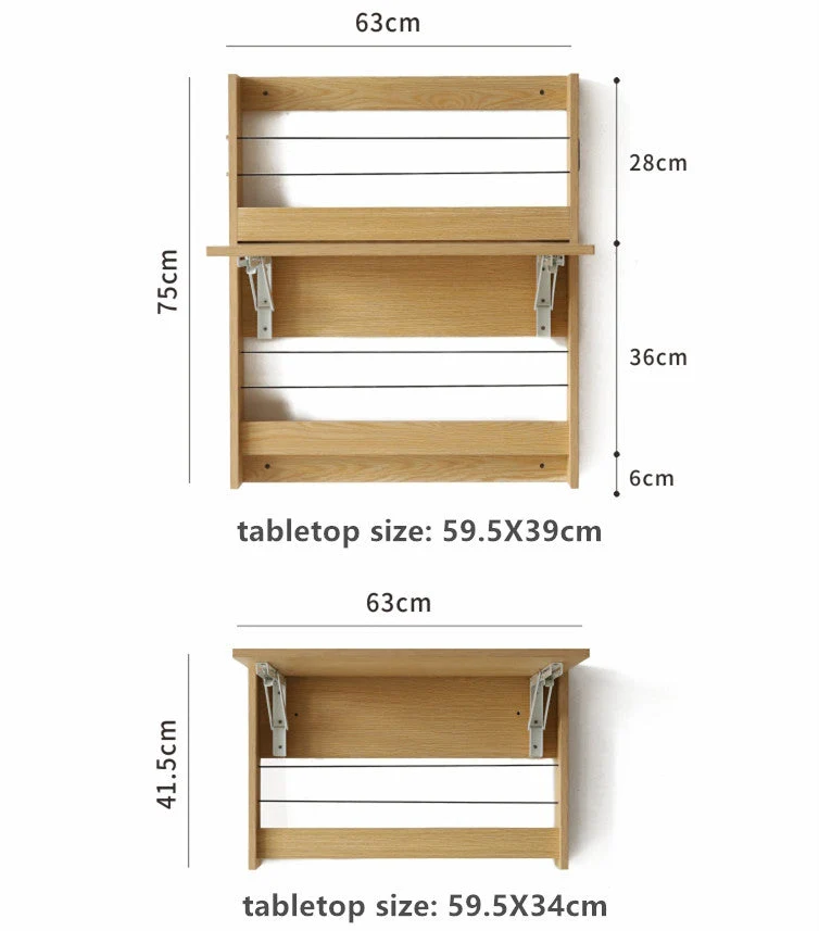 Bureau pliable mural avec étagère de rangement
