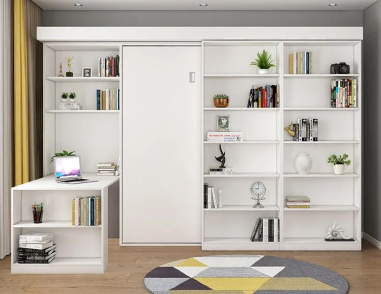 Lit escamotable avec étagère et armoire et bureau pliable