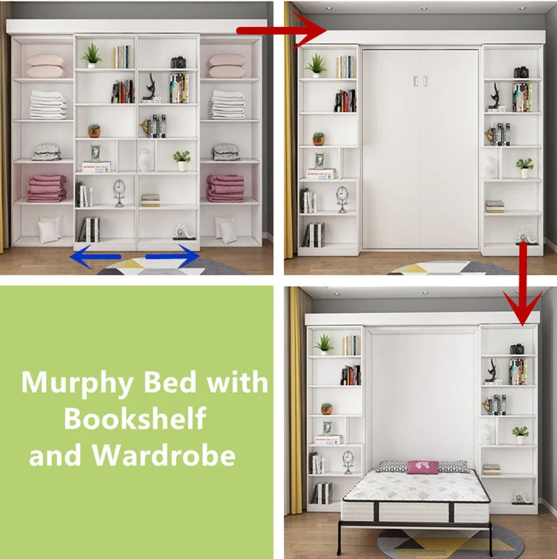 Lit escamotable avec étagère et armoire et bureau pliable