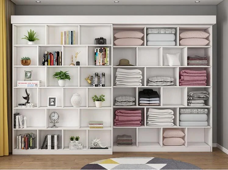 Lit escamotable avec étagère et armoire et bureau pliable