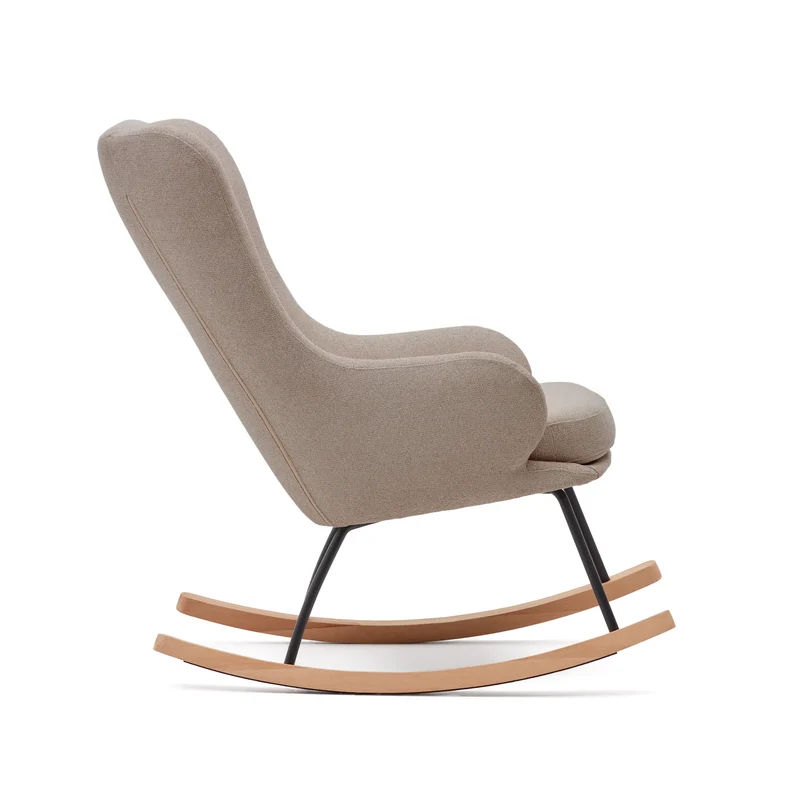 Maustin rocking chair in beige chenille with a black steel structure and beech wood