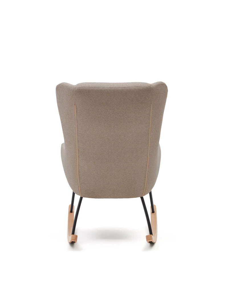 Maustin rocking chair in beige chenille with a black steel structure and beech wood