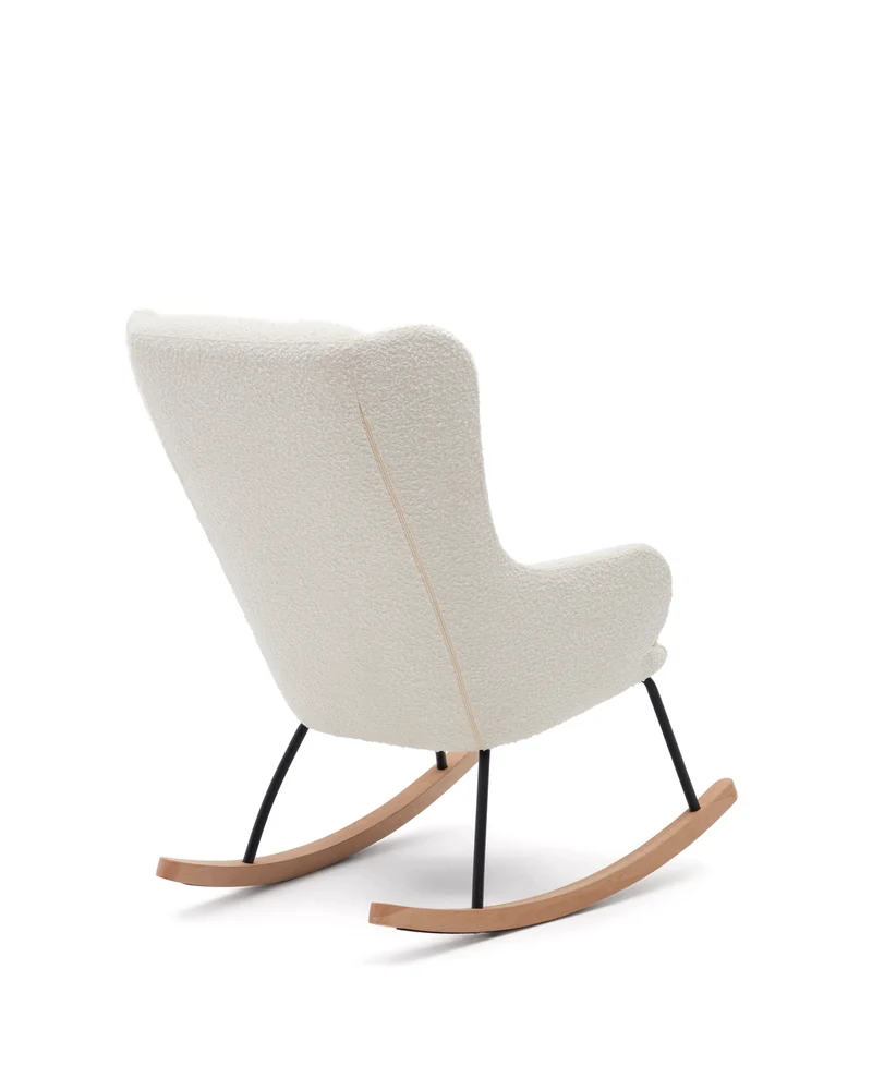 Maustin rocking chair in white bouclé with a black steel structure and beech wood