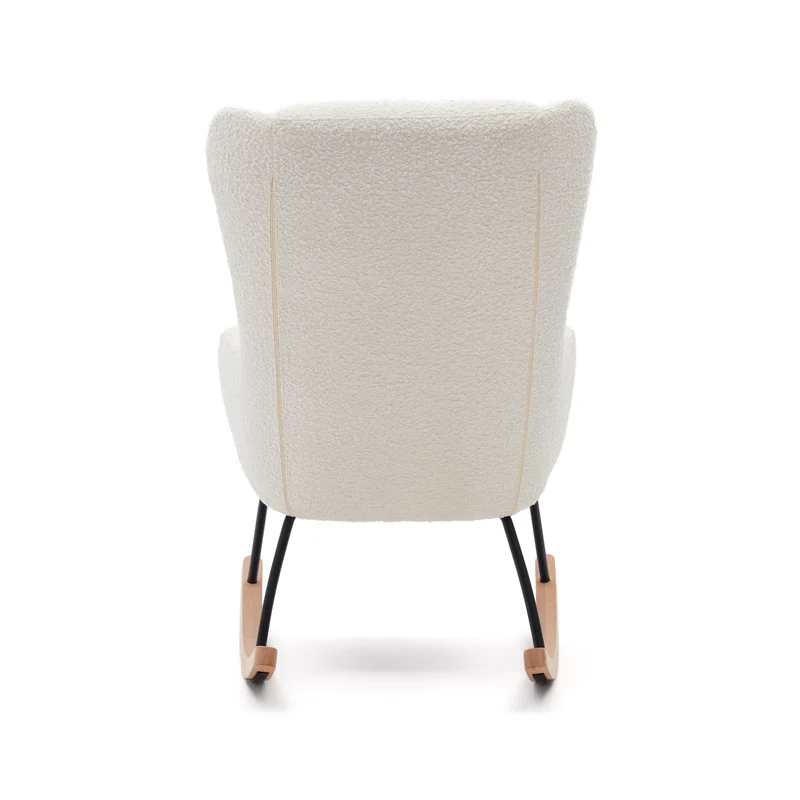 Maustin rocking chair in white bouclé with a black steel structure and beech wood