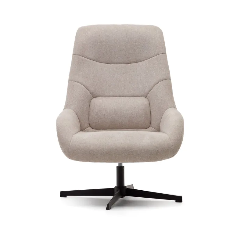 Celida swivel armchair in beige chenille and steel with black finish FSC 100%
