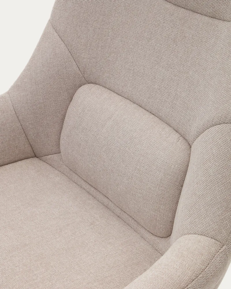 Celida swivel armchair in beige chenille and steel with black finish FSC 100%