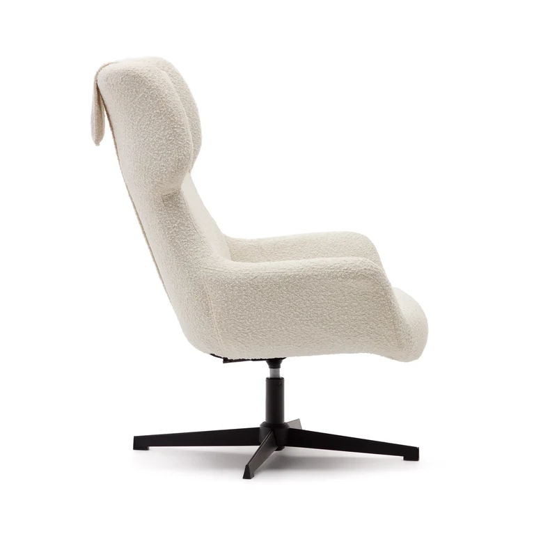 Zalina swivel armchair in white bouclé and steel with black finish FSC 100%