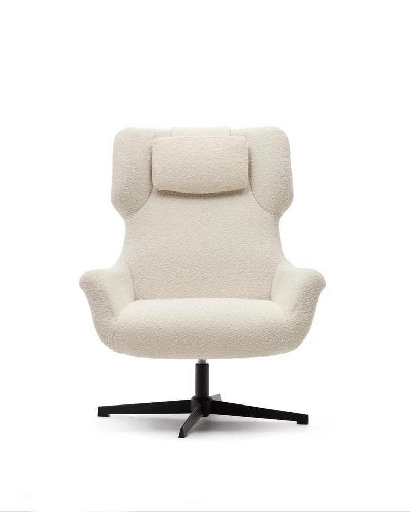 Zalina swivel armchair in white bouclé and steel with black finish FSC 100%