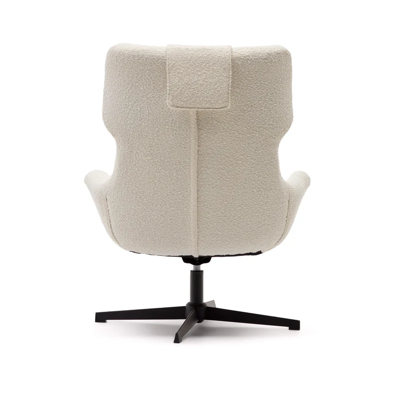 Zalina swivel armchair in white bouclé and steel with black finish FSC 100%