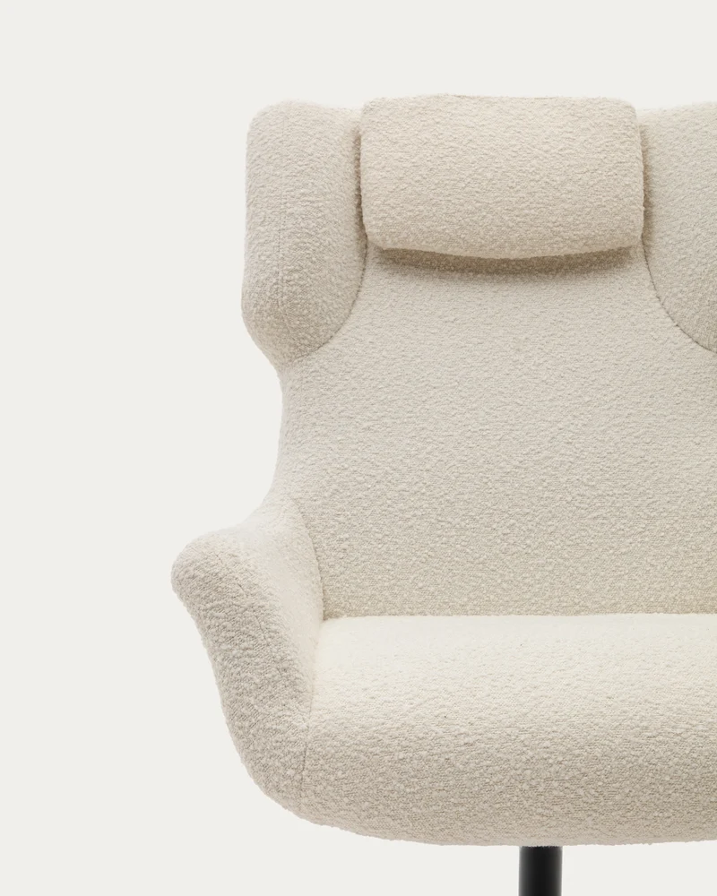 Zalina swivel armchair in white bouclé and steel with black finish FSC 100%