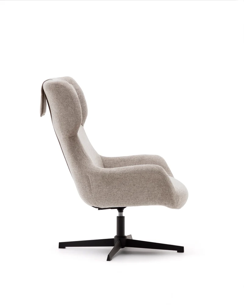 Zalina swivel armchair in beige chenille and steel with black finish FSC 100%