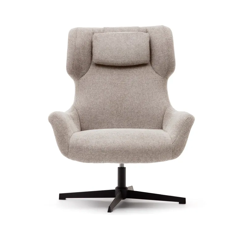 Zalina swivel armchair in beige chenille and steel with black finish FSC 100%
