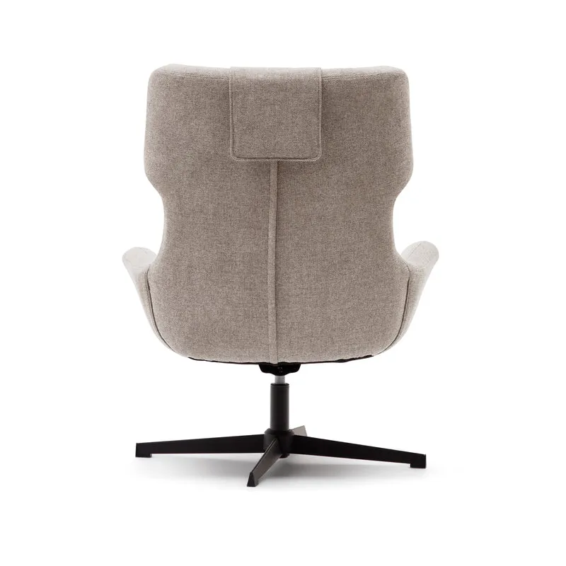 Zalina swivel armchair in beige chenille and steel with black finish FSC 100%