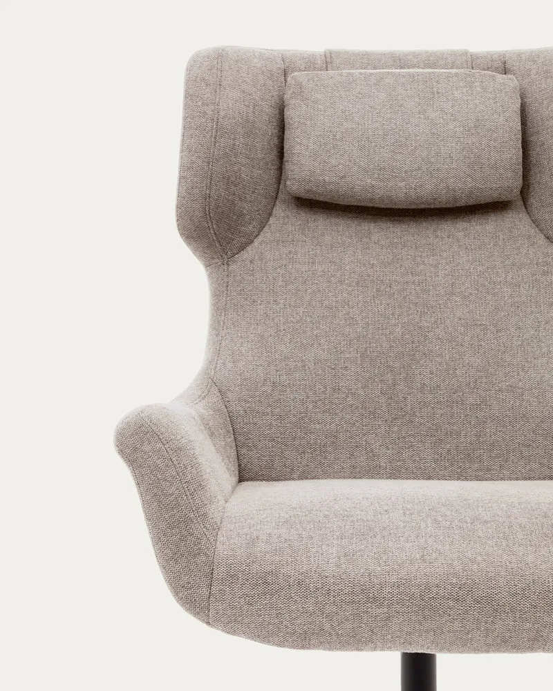 Zalina swivel armchair in beige chenille and steel with black finish FSC 100%