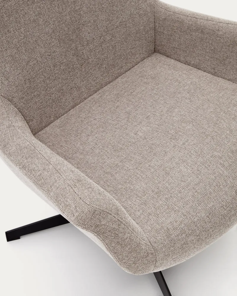 Zalina swivel armchair in beige chenille and steel with black finish FSC 100%