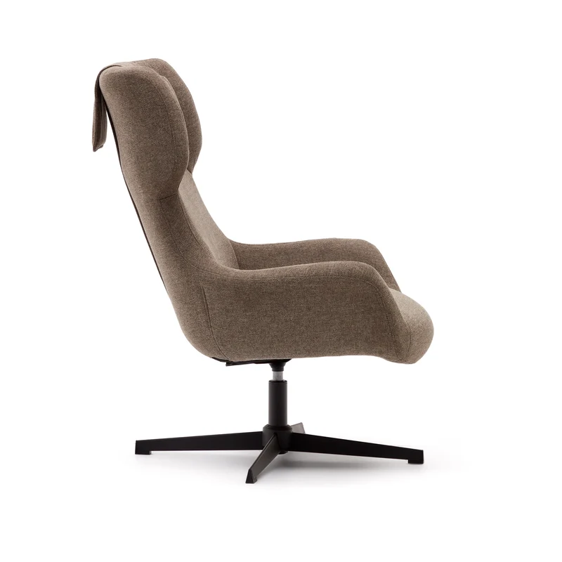 Zalina swivel armchair in light brown chenille and steel with black finish FSC 100%