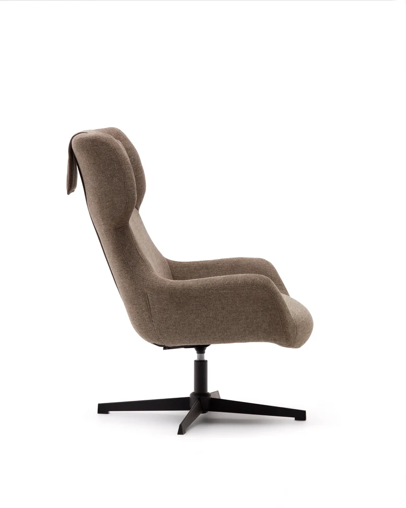 Zalina swivel armchair in light brown chenille and steel with black finish FSC 100%