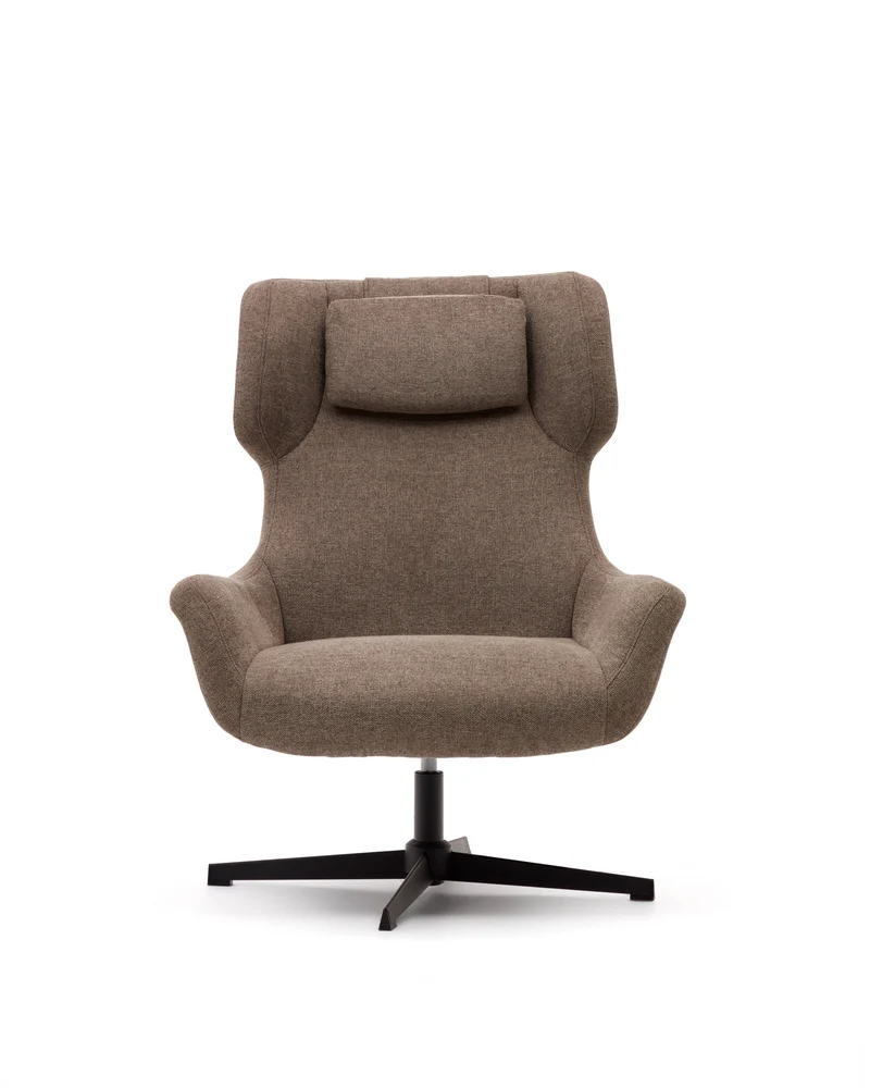 Zalina swivel armchair in light brown chenille and steel with black finish FSC 100%