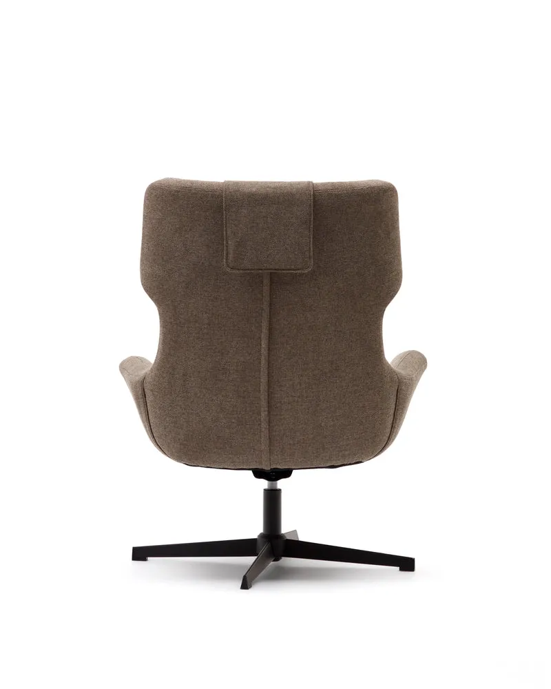 Zalina swivel armchair in light brown chenille and steel with black finish FSC 100%