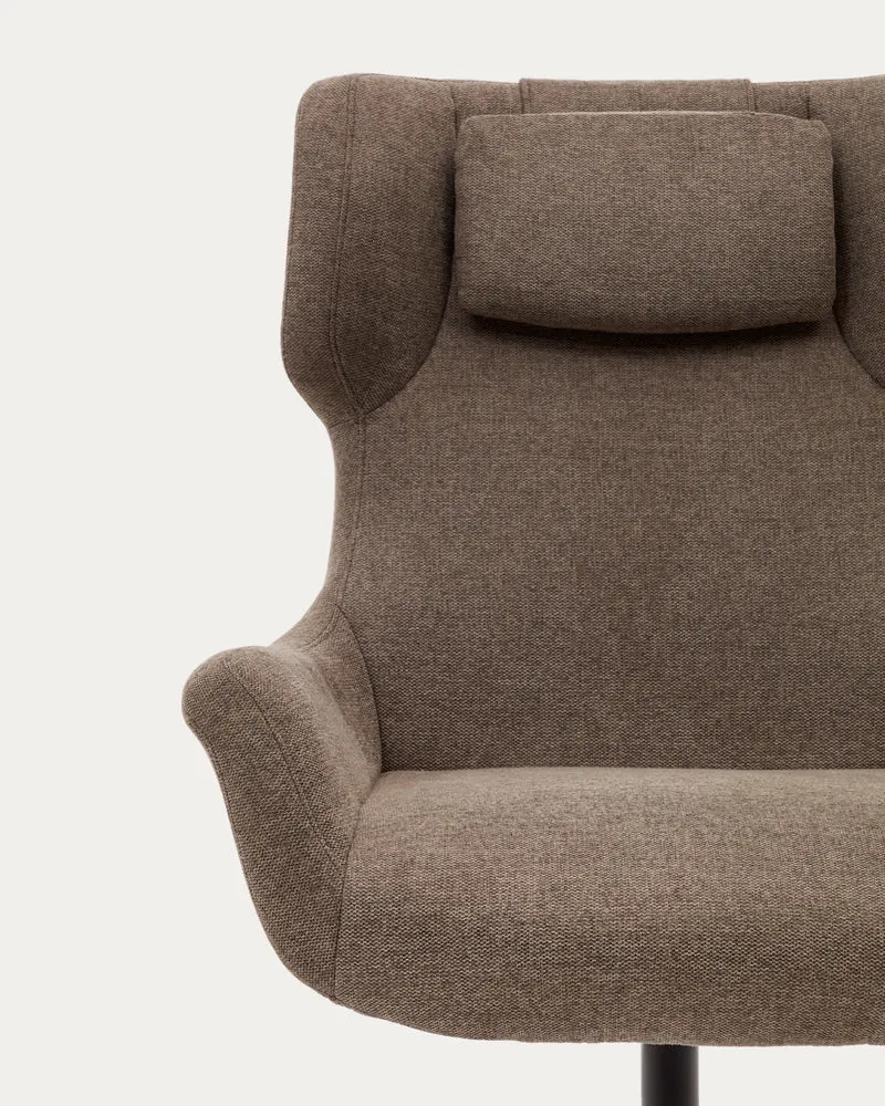 Zalina swivel armchair in light brown chenille and steel with black finish FSC 100%