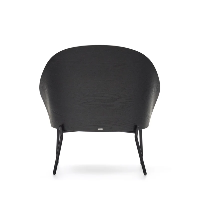 Eamy light grey armchair in an ash wood veneer with a black finish and black metal