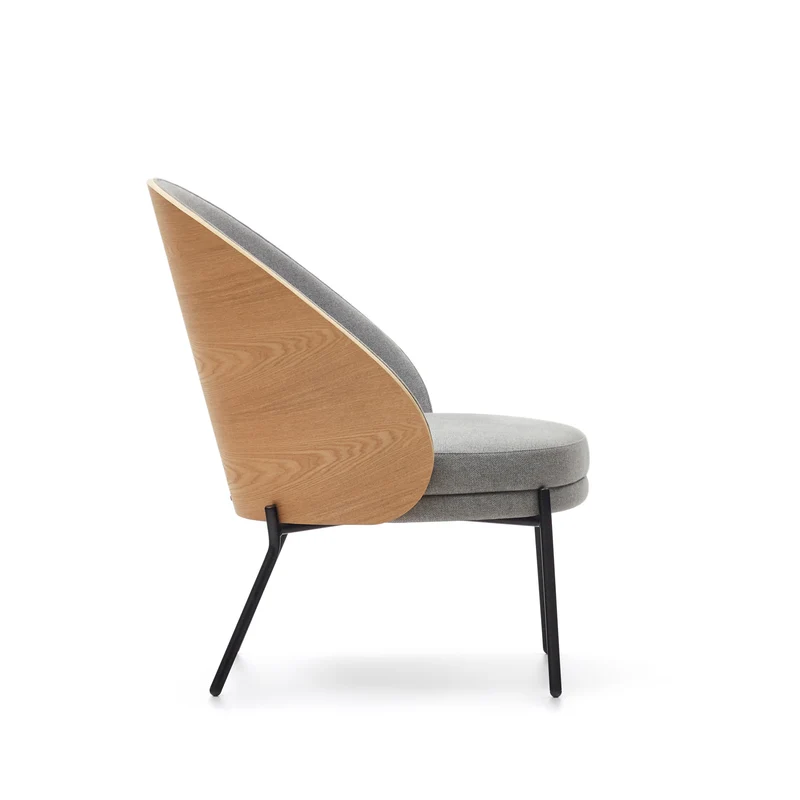 Eamy light grey armchair in an ash wood veneer with a natural finish and black metal