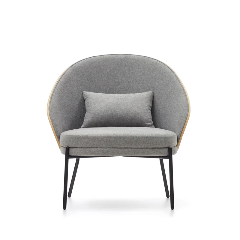 Eamy light grey armchair in an ash wood veneer with a natural finish and black metal