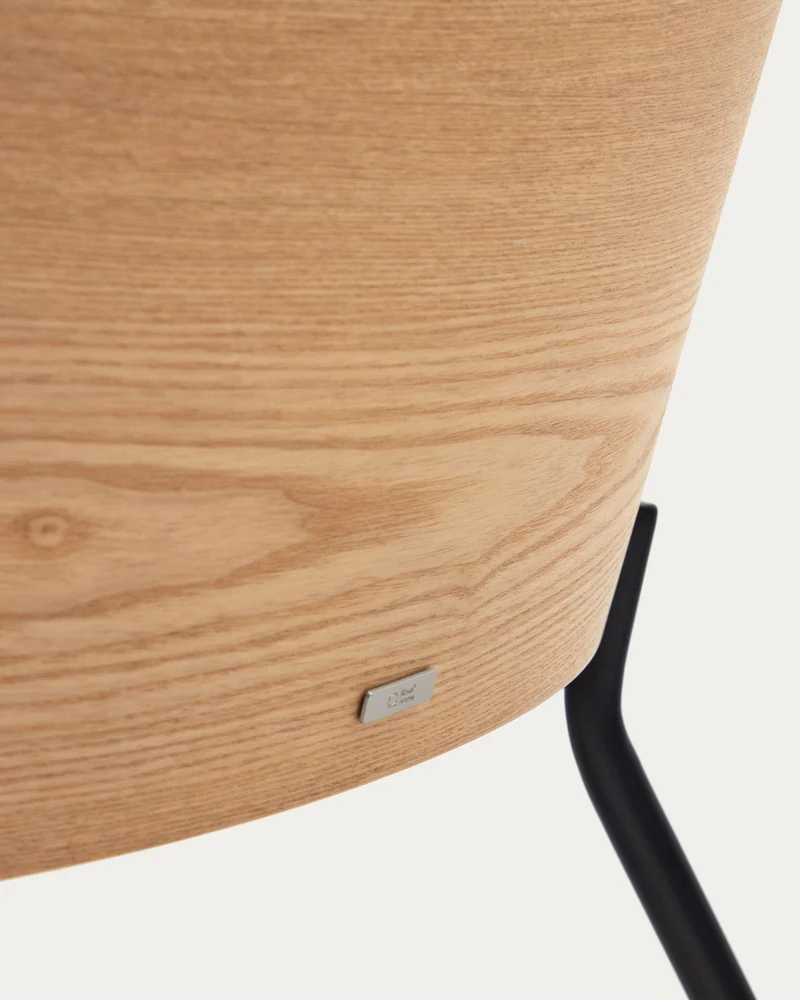 Eamy light grey armchair in an ash wood veneer with a natural finish and black metal